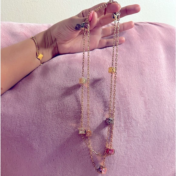 Louis Vuitton Collier Gamble Crystal Cube Gold Tone Long Necklace Authentic - Picture 10 of 17